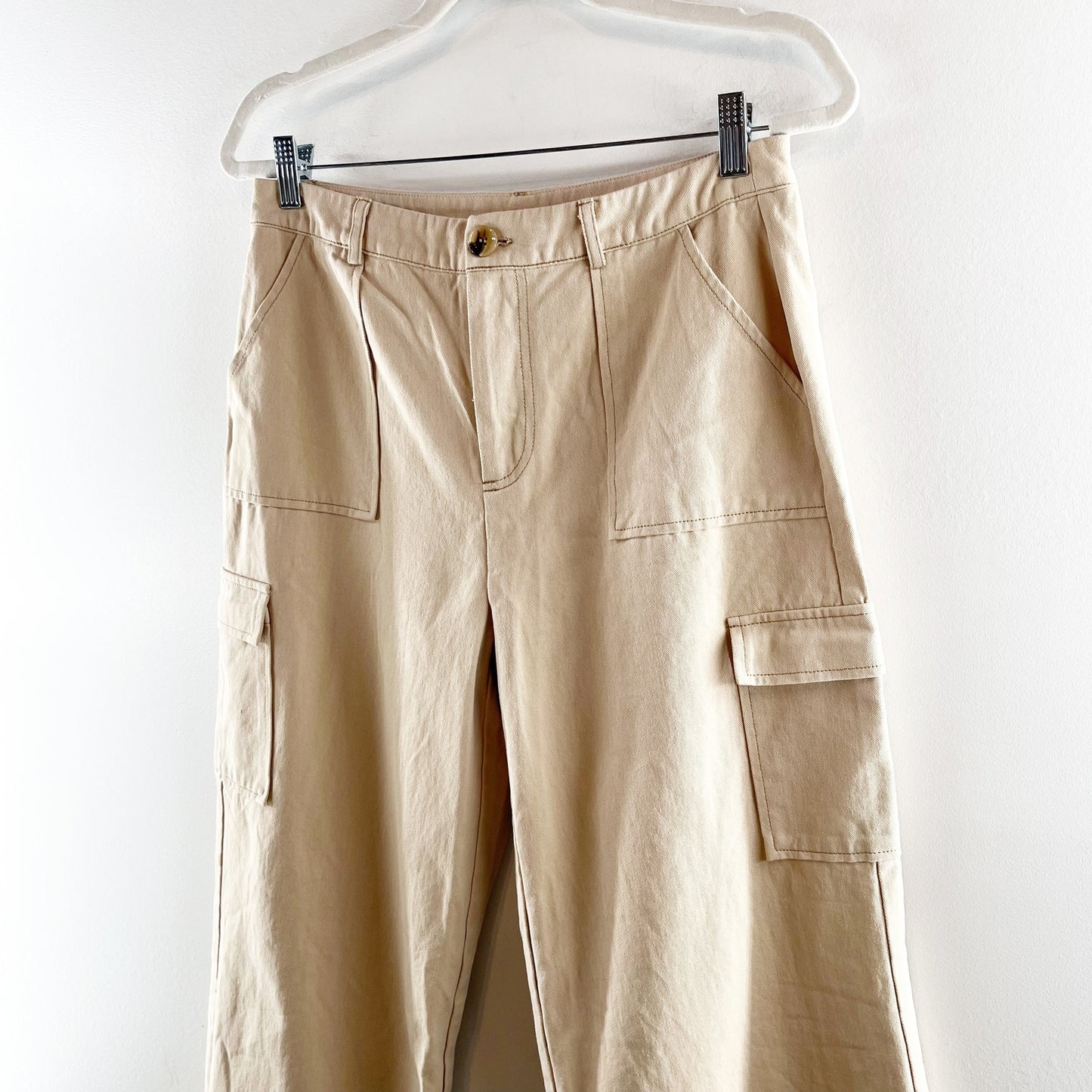 ACOA High Rise Wide Leg Cargo Pants Khaki Tan Large