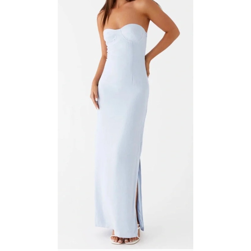 Peppermayo Strapless Esra Linen Maxi Slip Dress Blue 8
