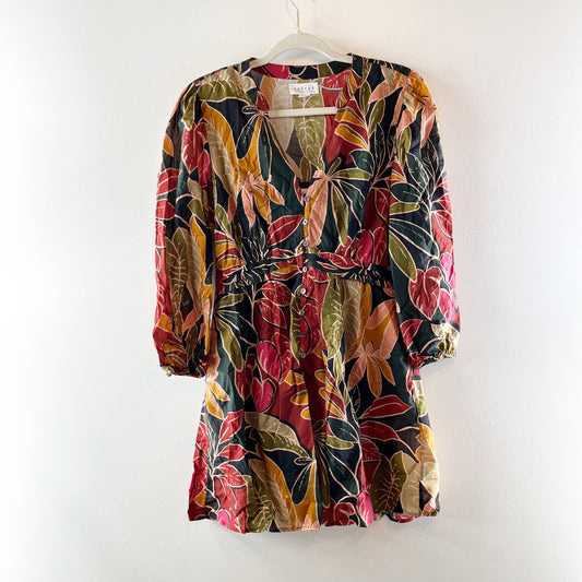 Velvet by Graham & Spencer Tessa Leaves Print Puff Sleeve Mini Dress Multi XS