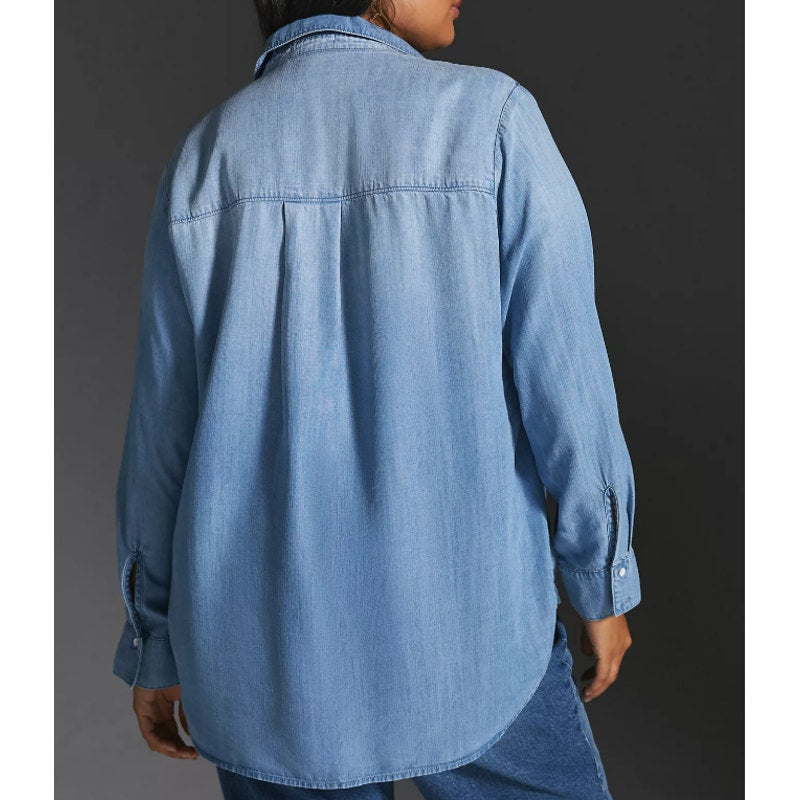 Cloth & Stone Long Sleeve Button Up Chambray Top Shirt Blue XS