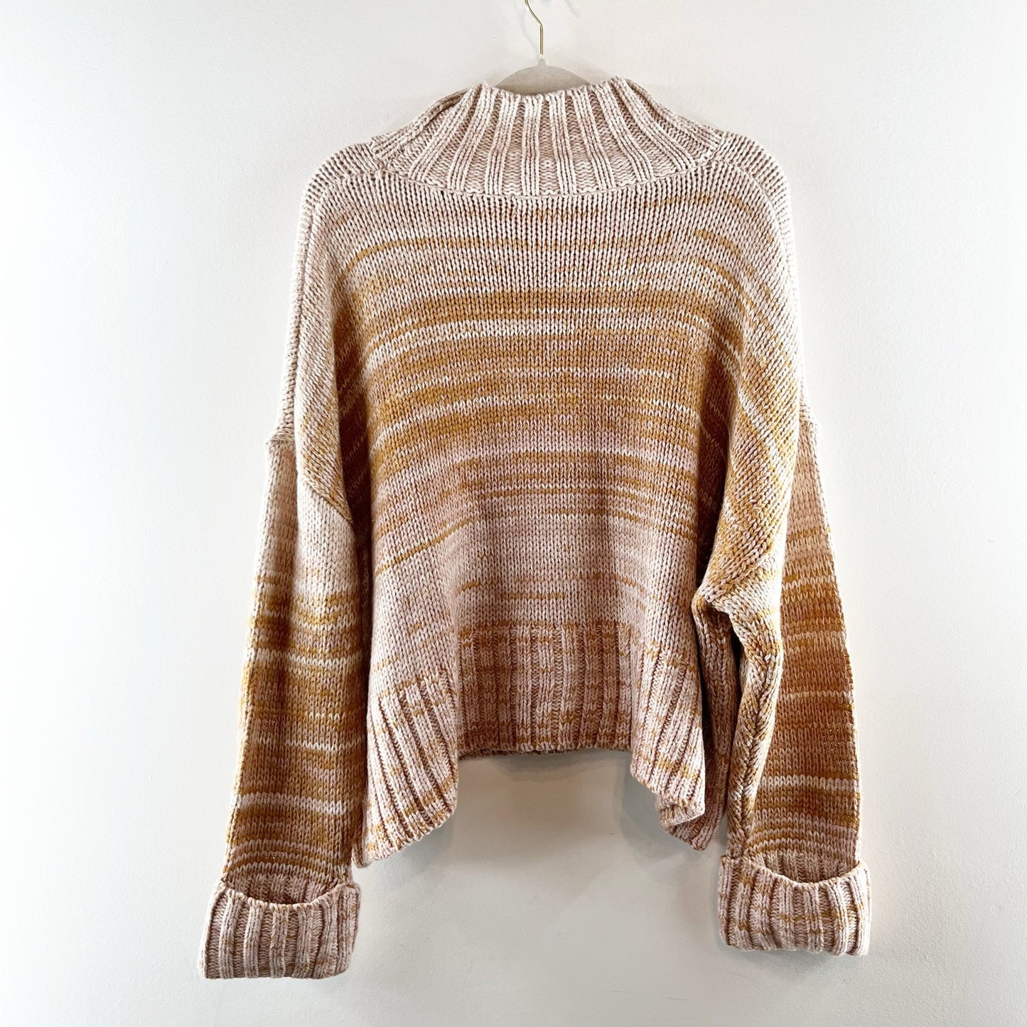 525 America Blair Shaker Knit Ombre Long Sleeve Turtleneck Sweater Beige XL