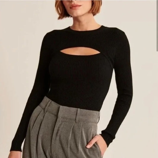 Abercrombie Long Sleeve Ribbed Cutout Sweater Bodysuit Black Small