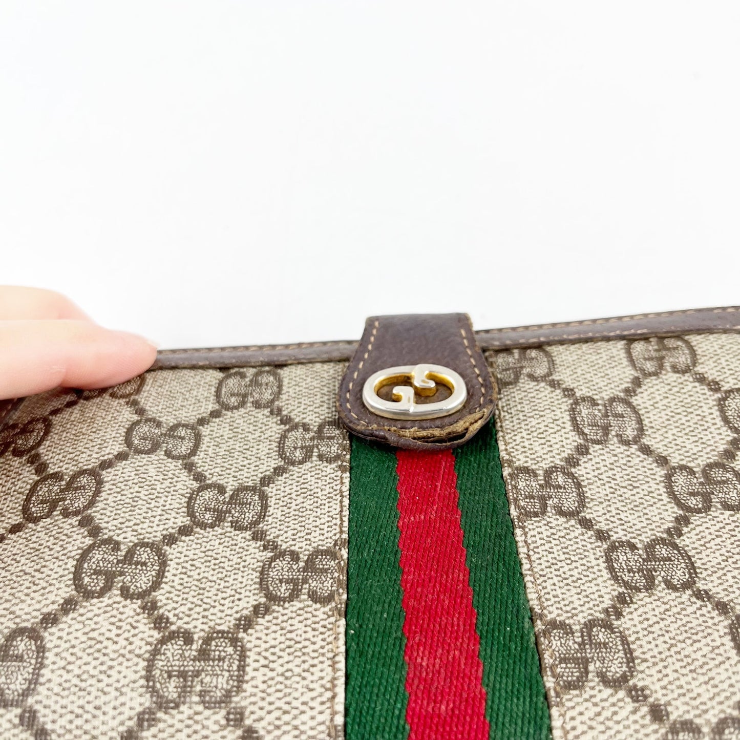 Gucci Vintage GG Supreme Web Long Trifold Wallet French Purse Brown