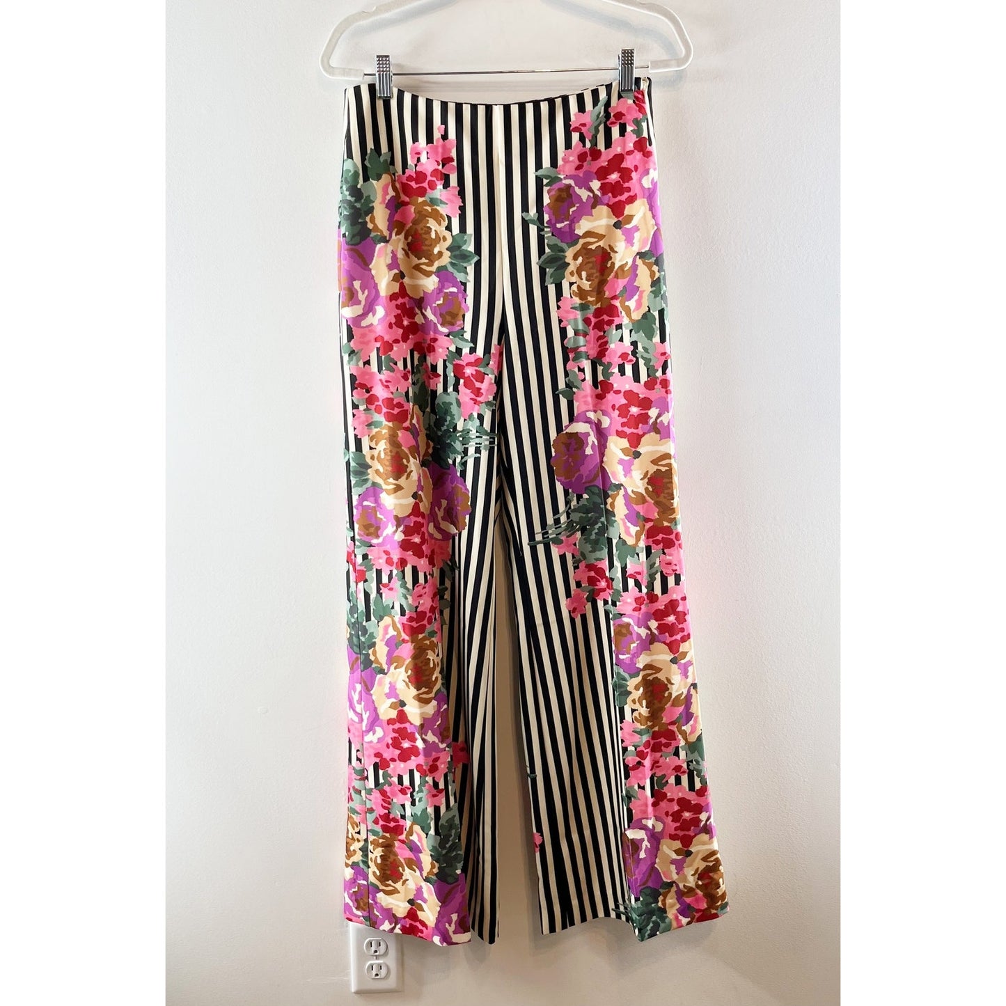 Tuckernuck Erin Flowering Trellis Striped Twill Wide Leg Pants White Black Med