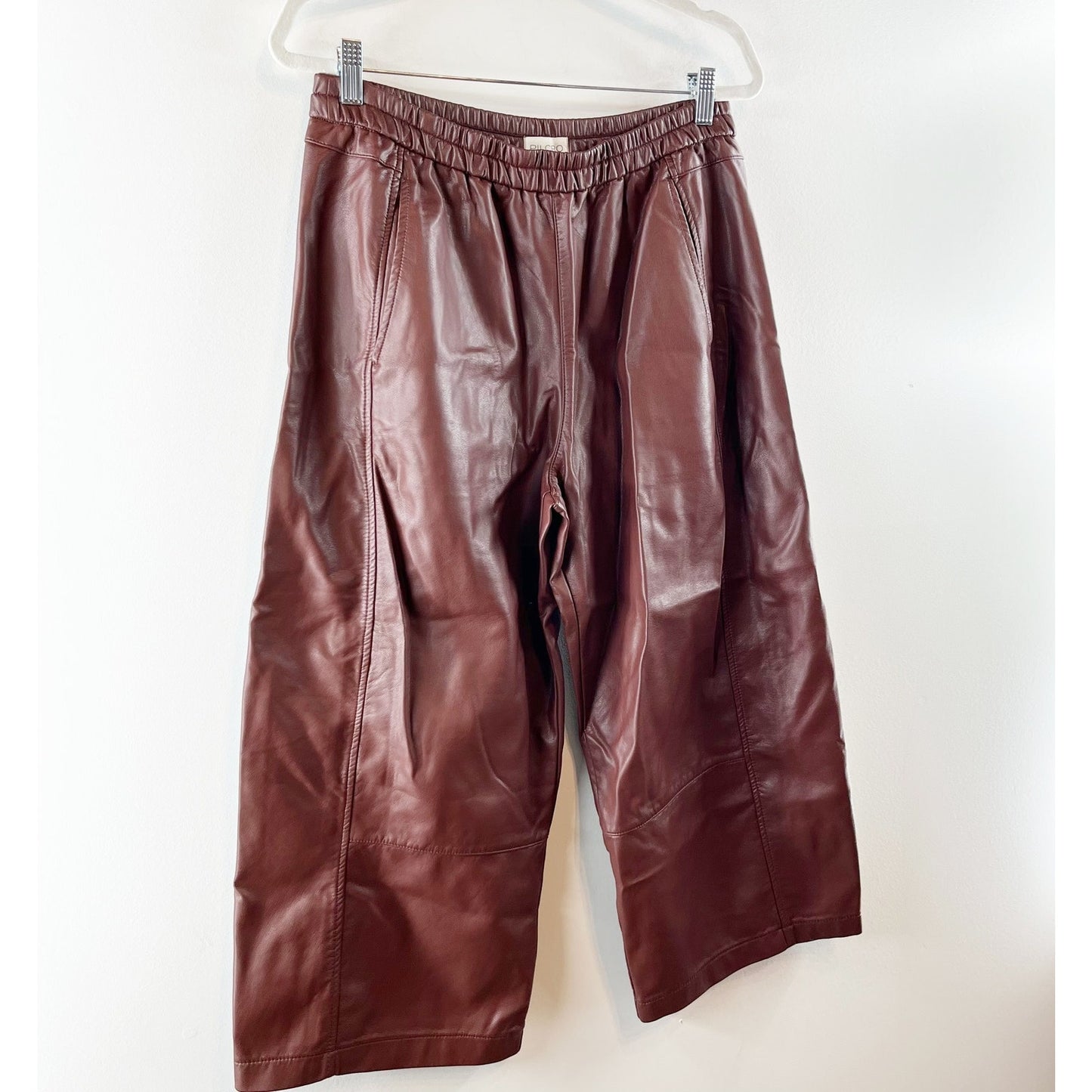 Pilcro Anthropologie The Breaker Cropped Wide Leg Faux Leather Pants Burgundy MP