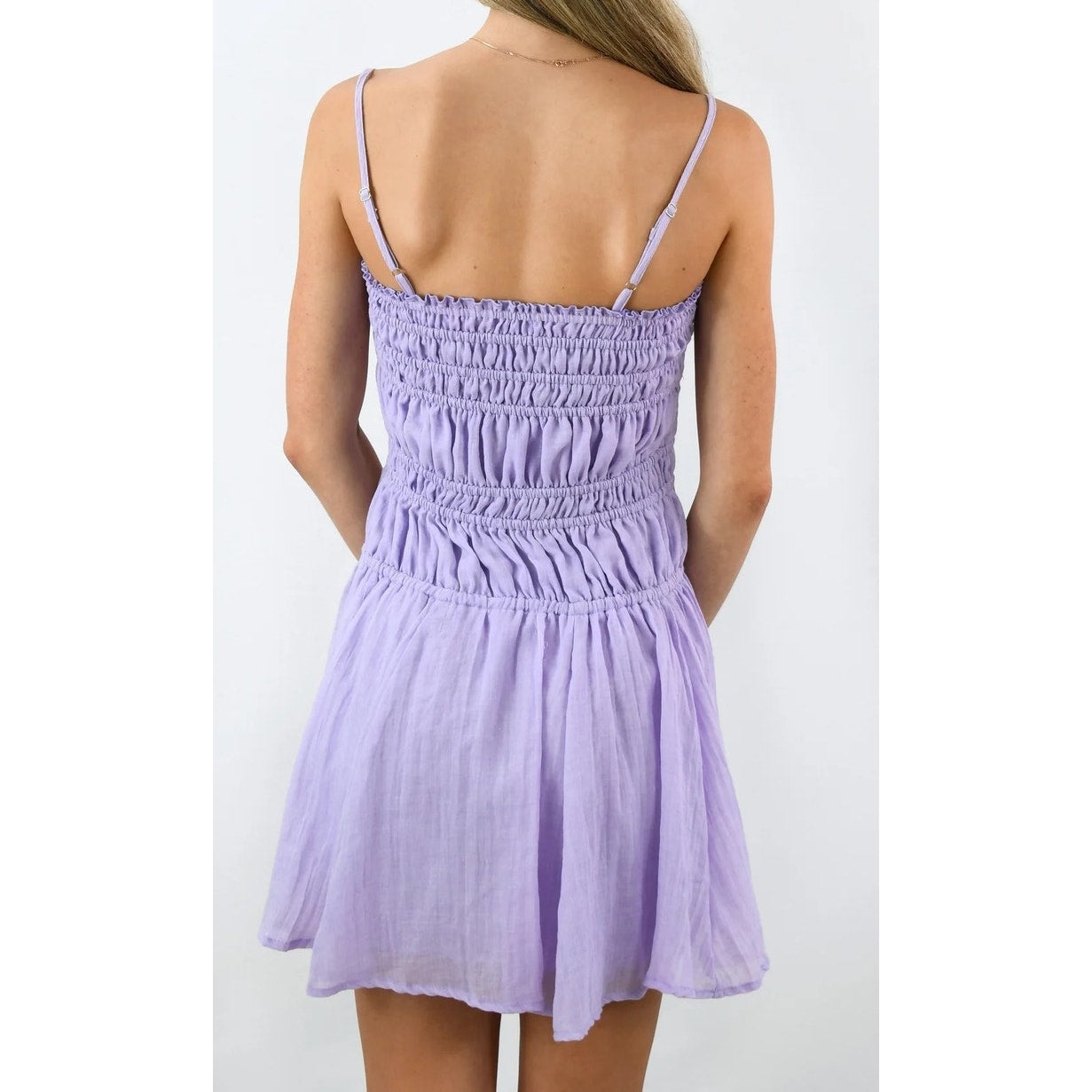 Sky to Moon Smocked Button Up Mini Dress Powder Lilac Purple Medium