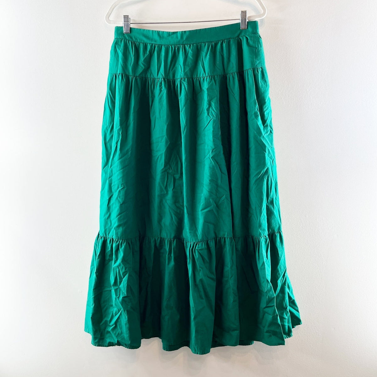 Abercrombie Tiered Cotton Poplin Maxi Skirt Green Large