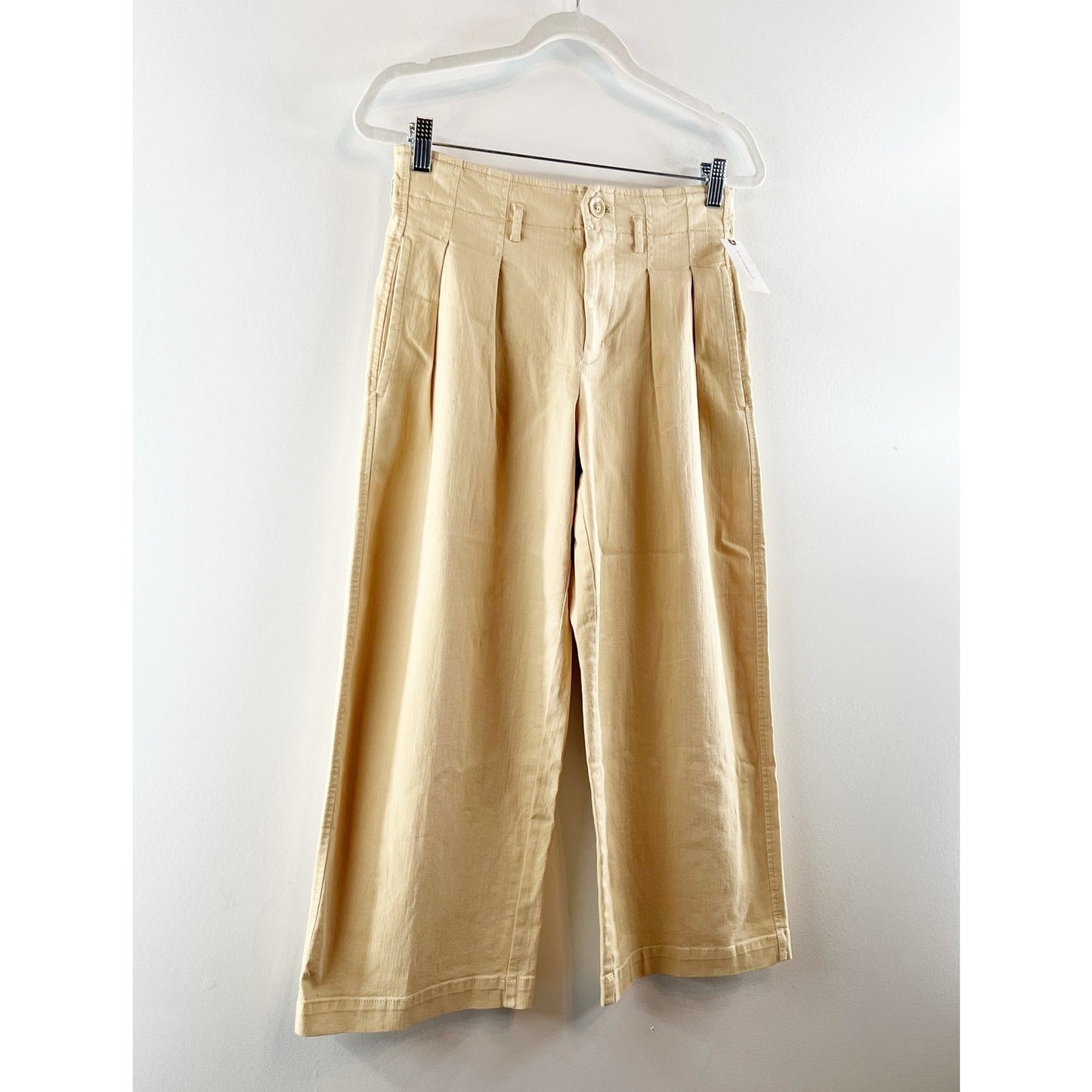 Maeve Anthropologie Remi Pleated High Rise Wide Leg Cropped Pants Tan Khaki 0