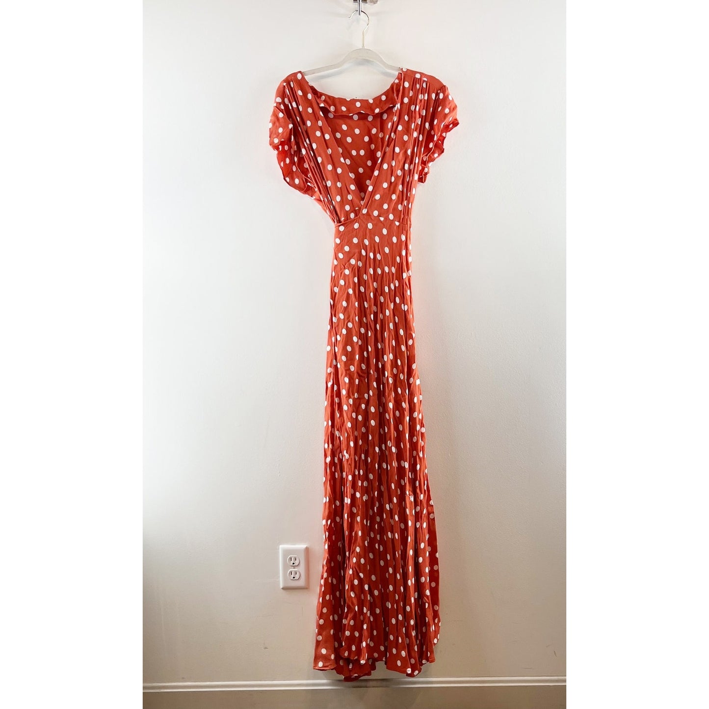 Tularosa Sid Polka Dot Cap Sleeve Plunging Neck Maxi Wrap Dress Roselle XL