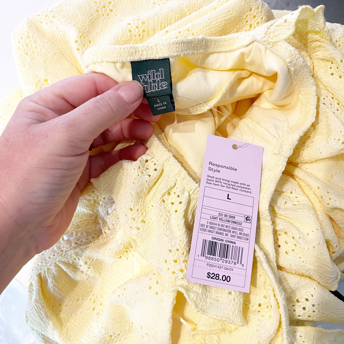 Wild Fable Eyelet Ruffle Strap Tie Front Cami Slip Tank Dress Butter Yellow L