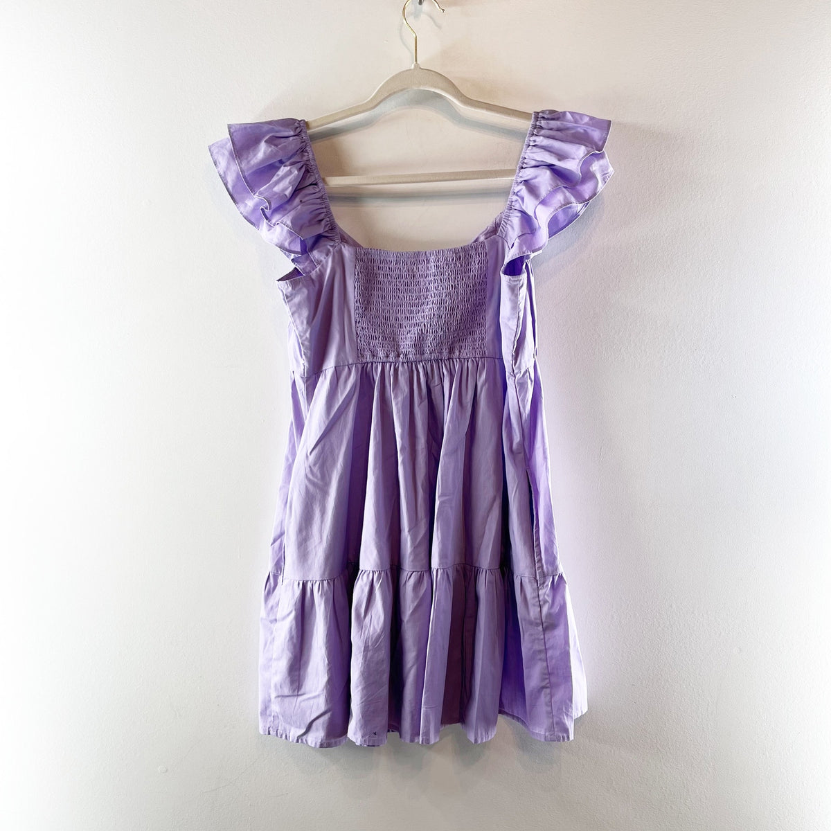 Abercrombie Ruffle Sleeve Scoopneck Smocked Back Tiered Mini Dress Purple Medium