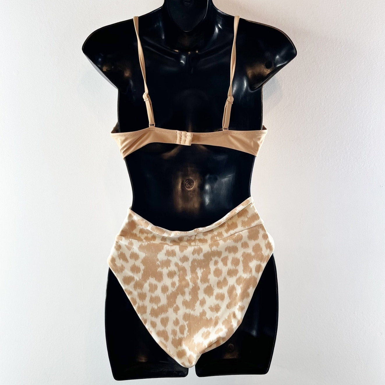 Aerie High Waisted Crossover High Cut Cheeky Two Piece Bikini Set Tan Medium