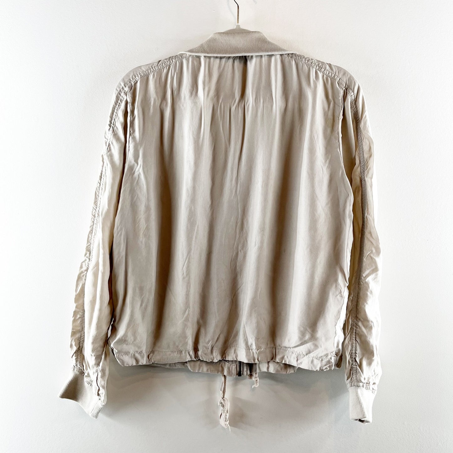 Marrakech by Anthroplogie Long Sleeve Zip Up Cupro Bomber Jacket Beige Medium