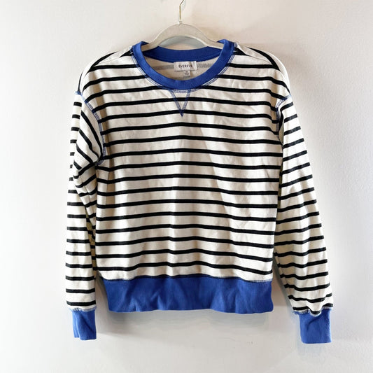 Evereve Crewneck Long Sleeve Striped Pullover Sweatshirt White Blue XS