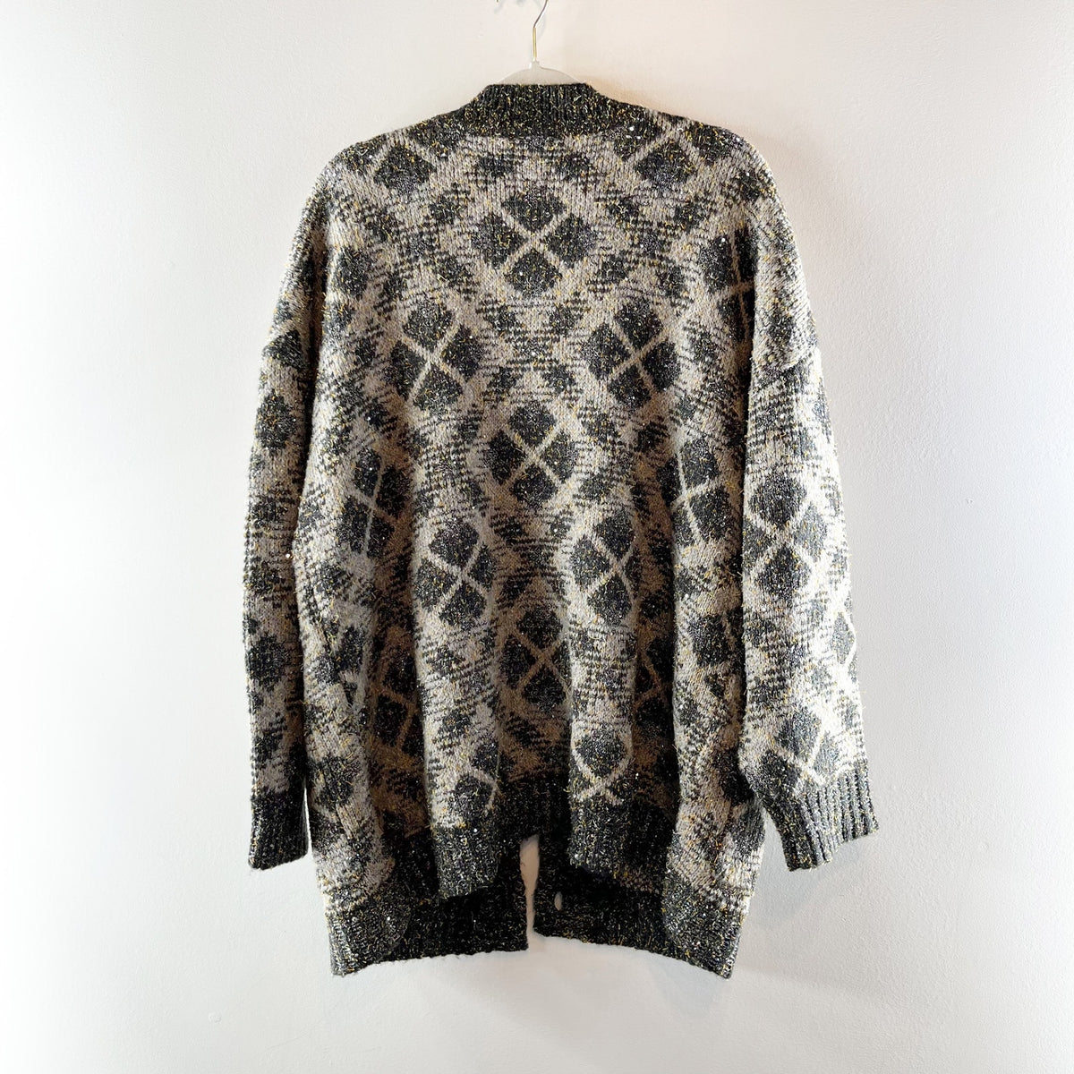 Maeve by Anthropologie Diamond Sparkle V-Neck Cardigan Sweater Gray XL Petite