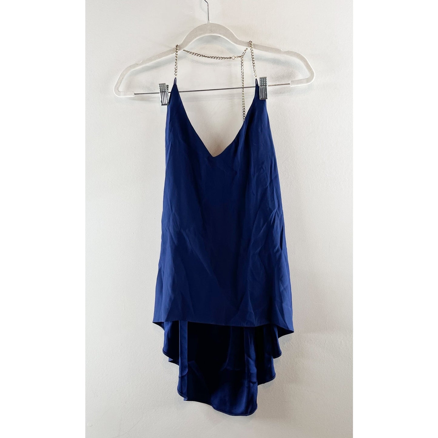 Amanda Uprichard Chain Silk Halter Tank Top Blue Small