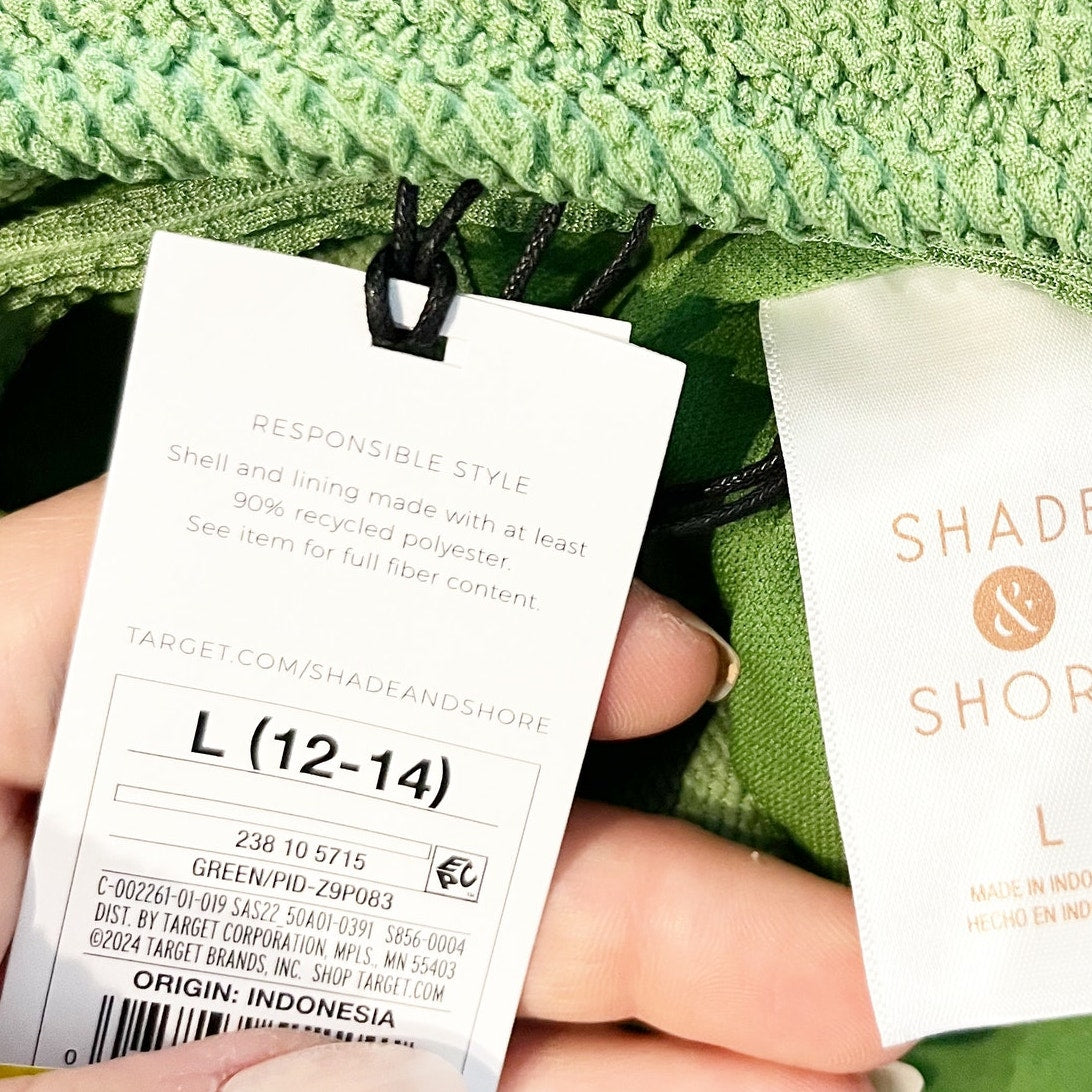 Shade & Shore Square Neck Textured One Piece Swimsuit Green Large