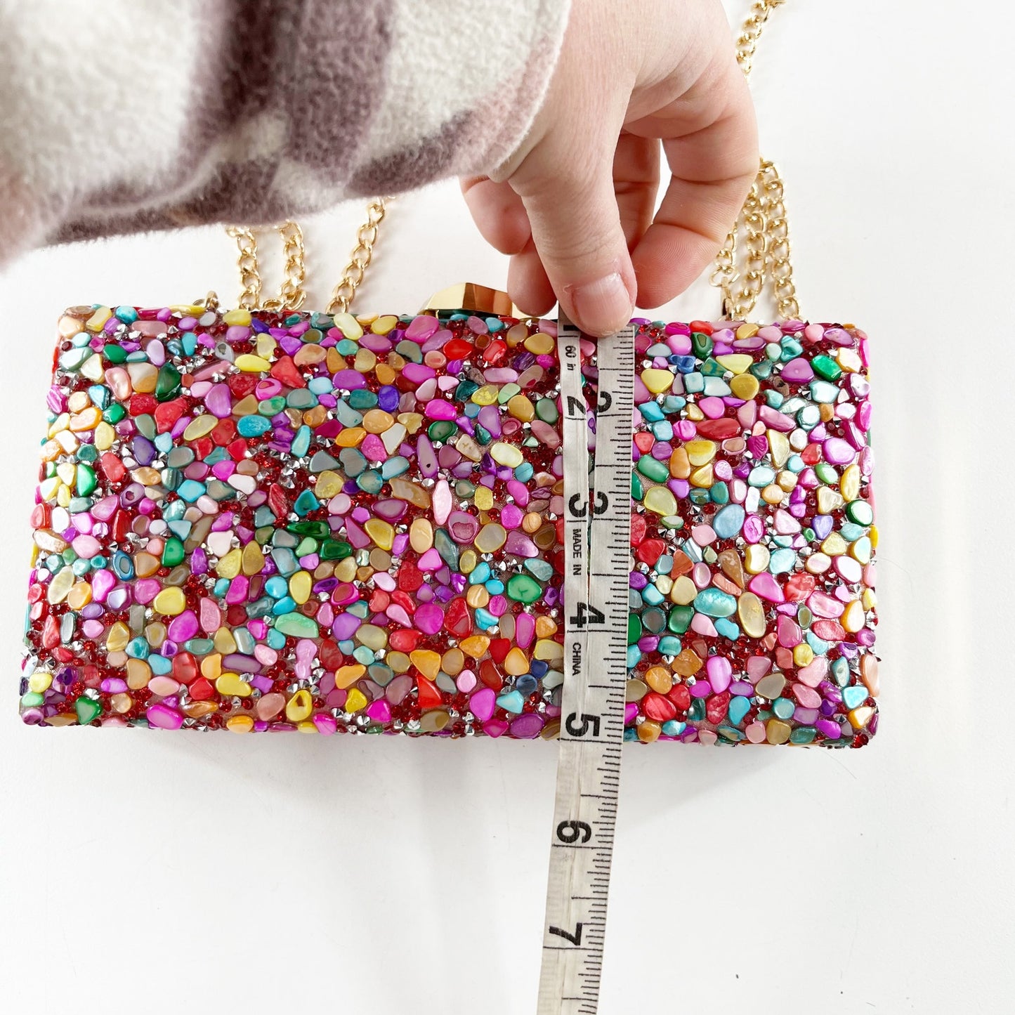 Nina Rock Candy Beaded Minaudiere Clutch Bag Crossbody Purse Pink Gold