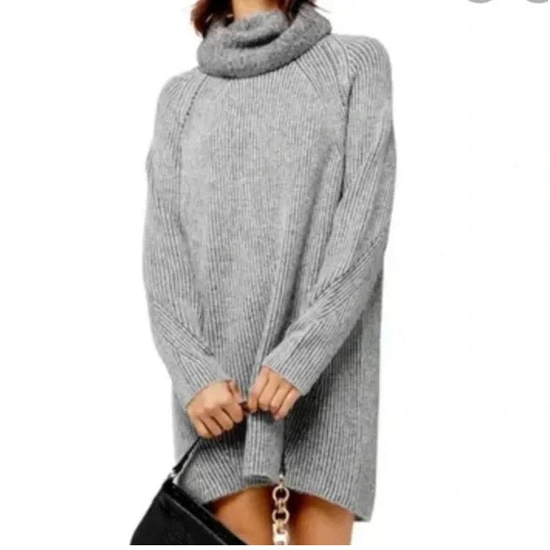 Topshop Long Sleeve Turtleneck Knit Mini Sweater Dress Gray US 0-2 XS