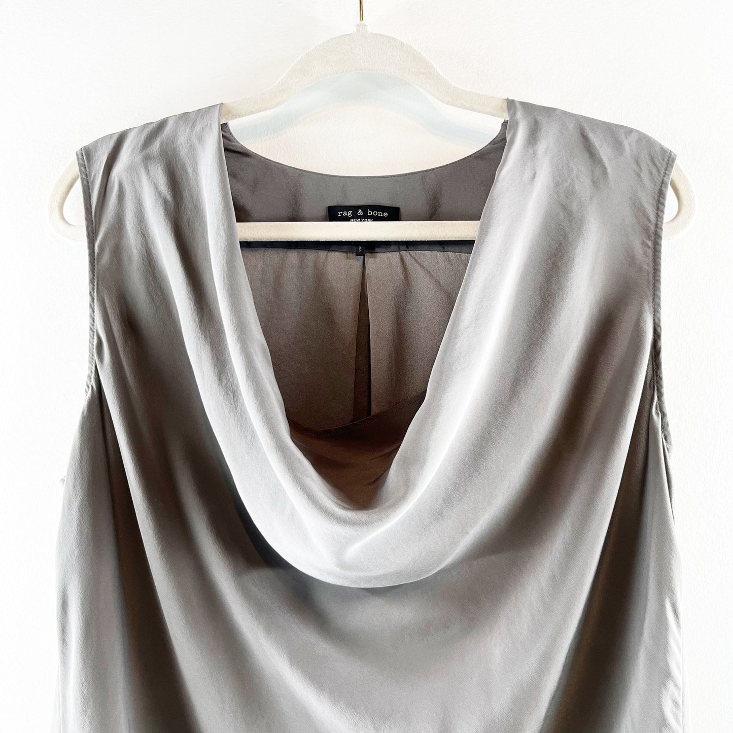 Rag & Bone Cowl Neck Sleeveless 100% Silk Shell Tank Top Gray Large