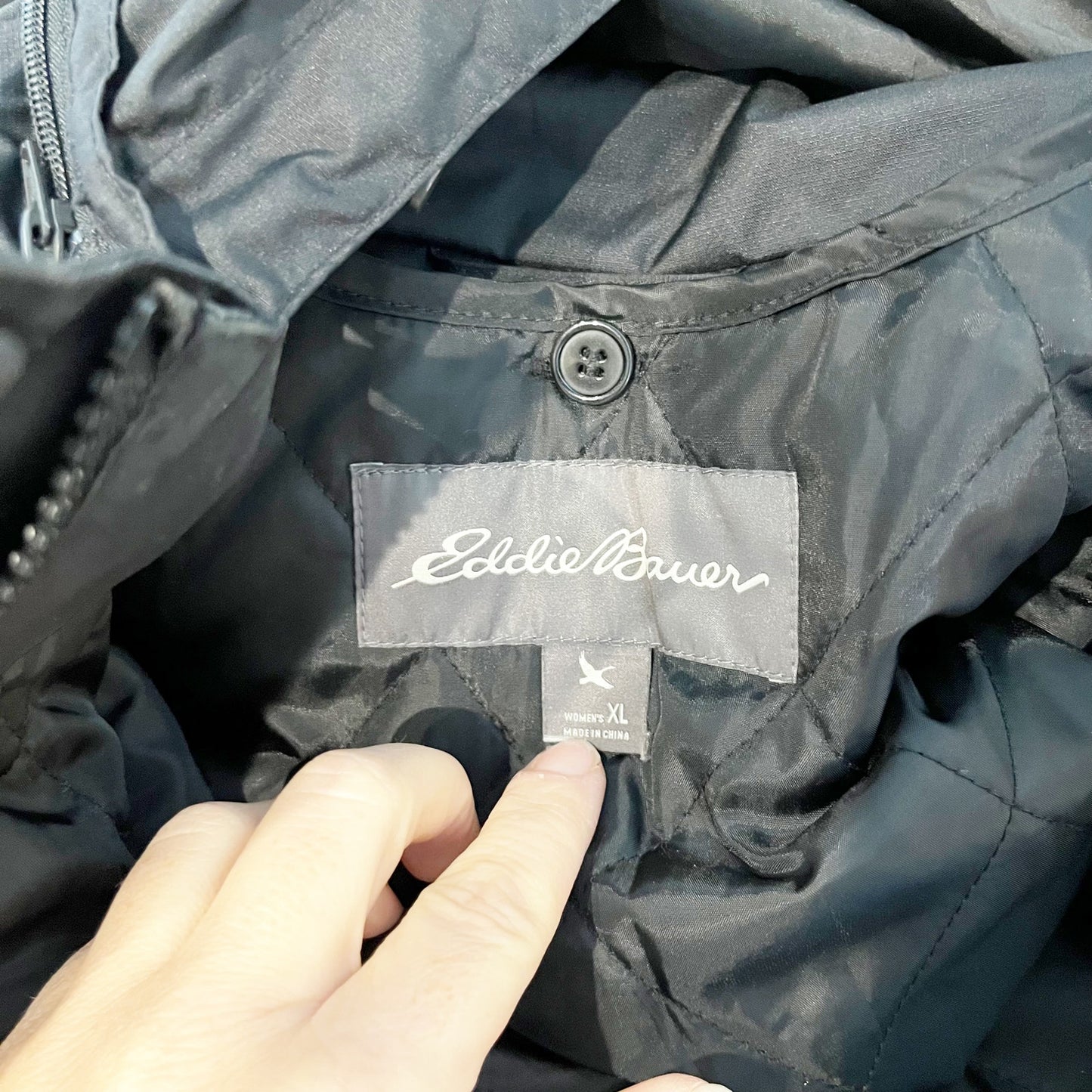 Eddie Bauer Long Sleeve Lined Full Zip Hooded Rain Coat Jacket Parka Black XL