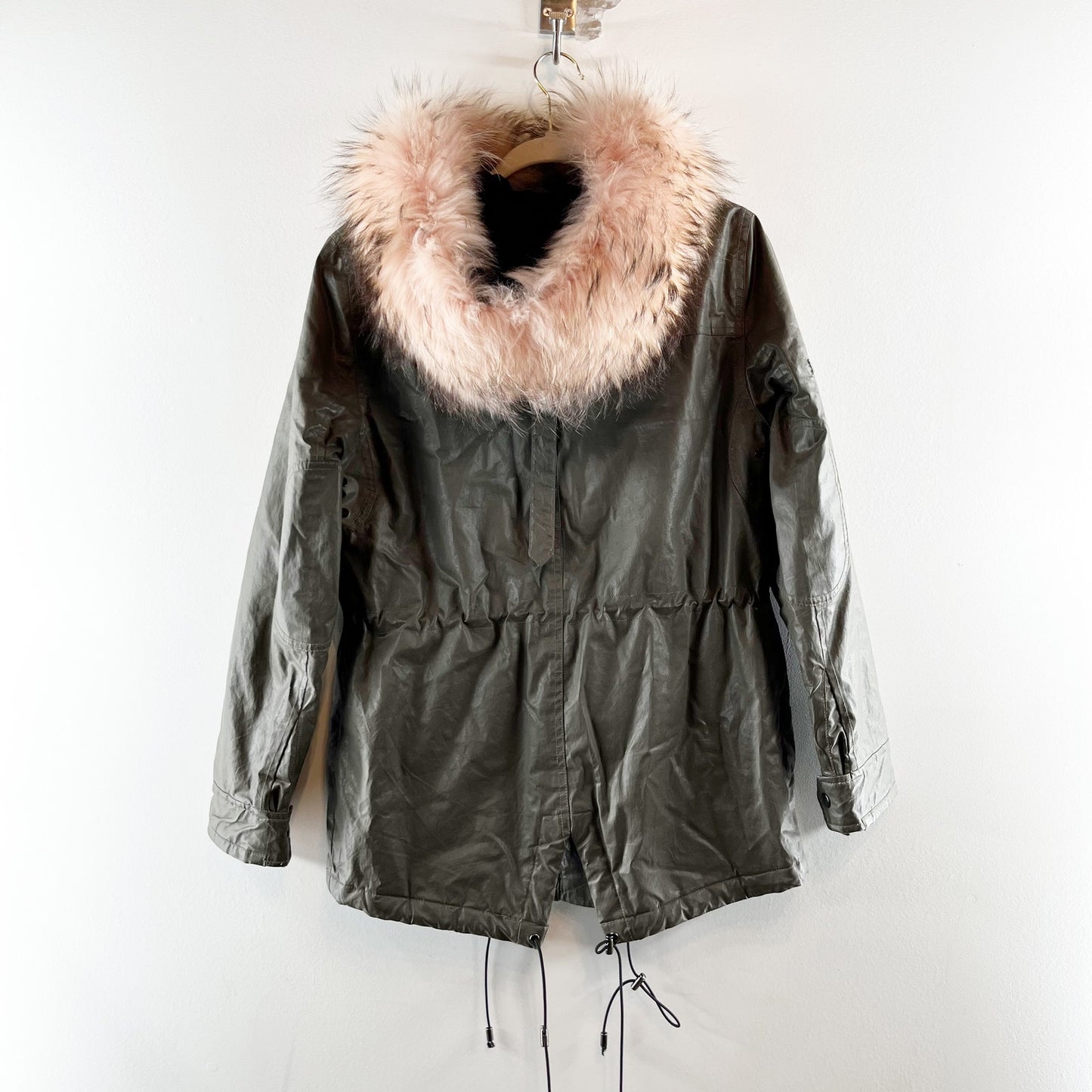 SAM. New York Hudson Fur Hood Waxed Thinsulate Parka Jacket Military Green Small