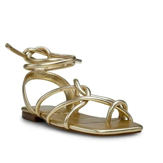 Vince Camuto Alminda Metallic Ankle Wrap Strappy Square Toe Sandals Gold 8.5