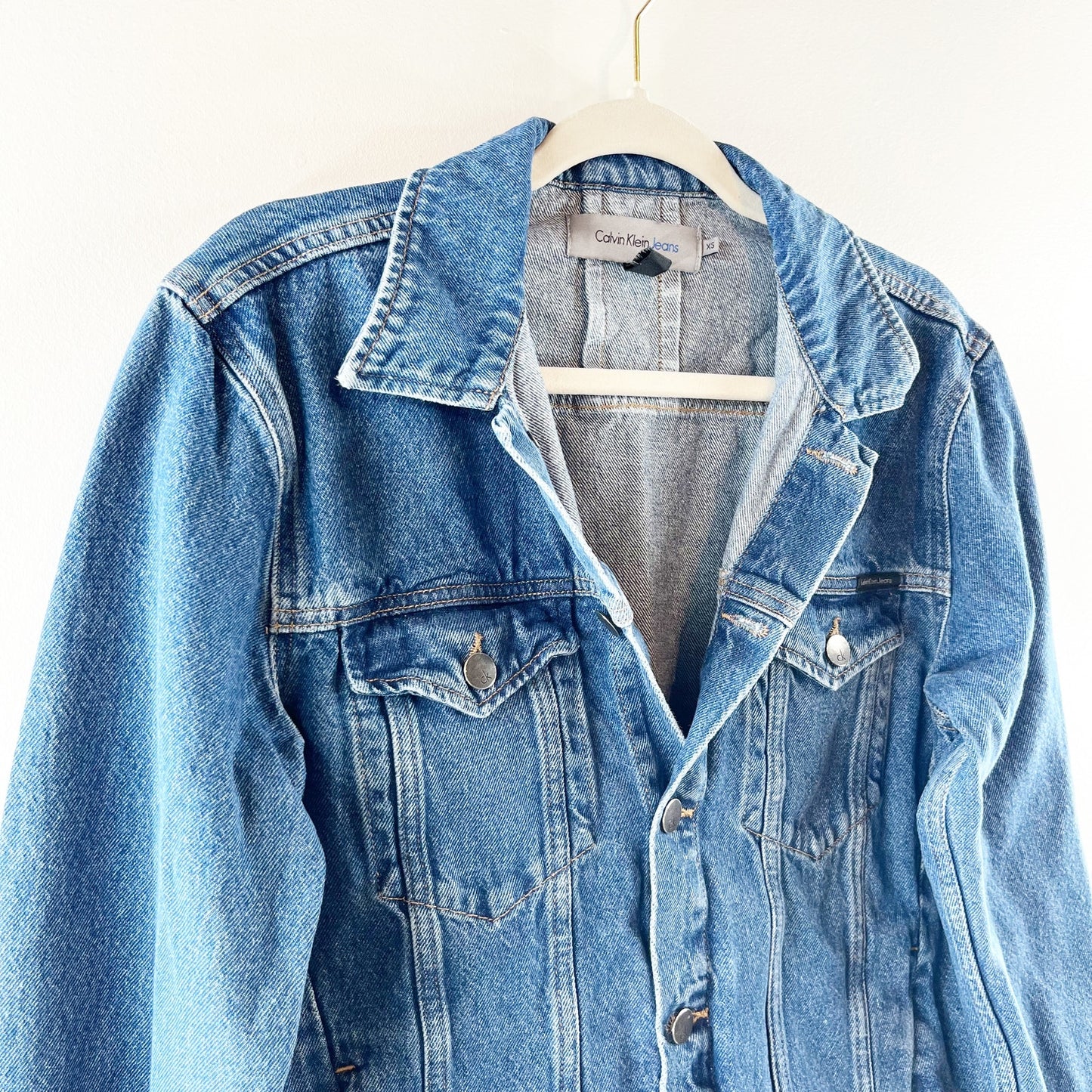 Calvin Klein Long Sleeve Button Up Denim Jean Trucker Jacket Blue XS