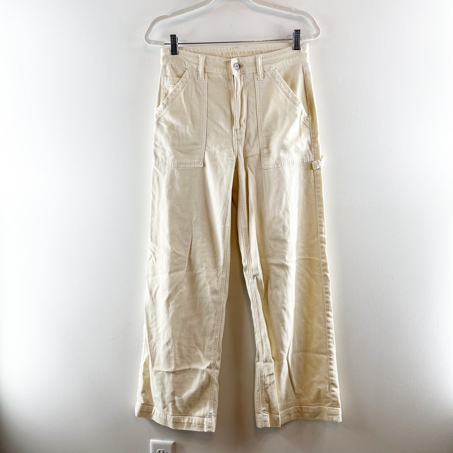 American Eagle Dreamy Drape Stretch Super High Rise Baggy Wide Leg Pants Cream 6