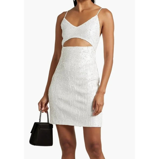 Alice + Olivia Valli Cutout Sequined Mesh Mini Dress White 4