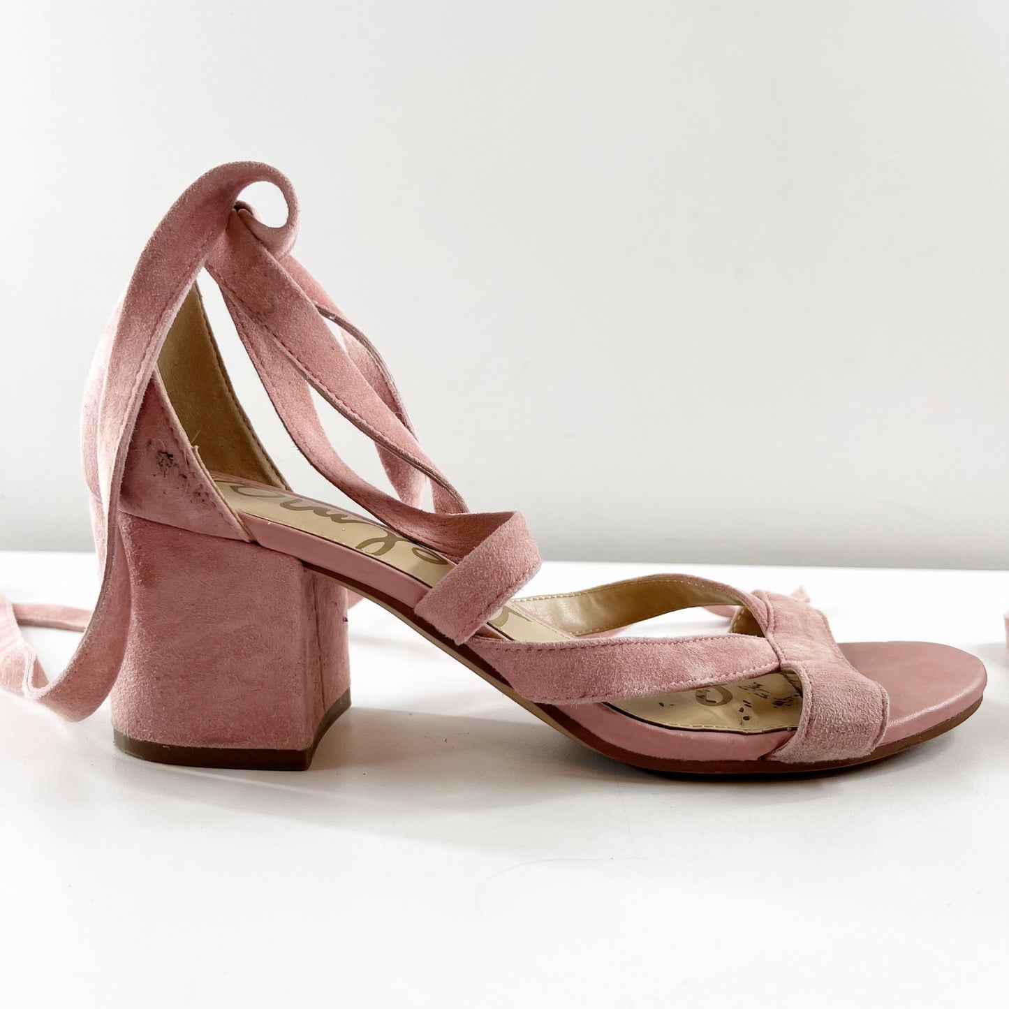 Sam Edelman Sheri Suede Ankle Strap Open Toe Block Heel Strappy Sandals Pink 8