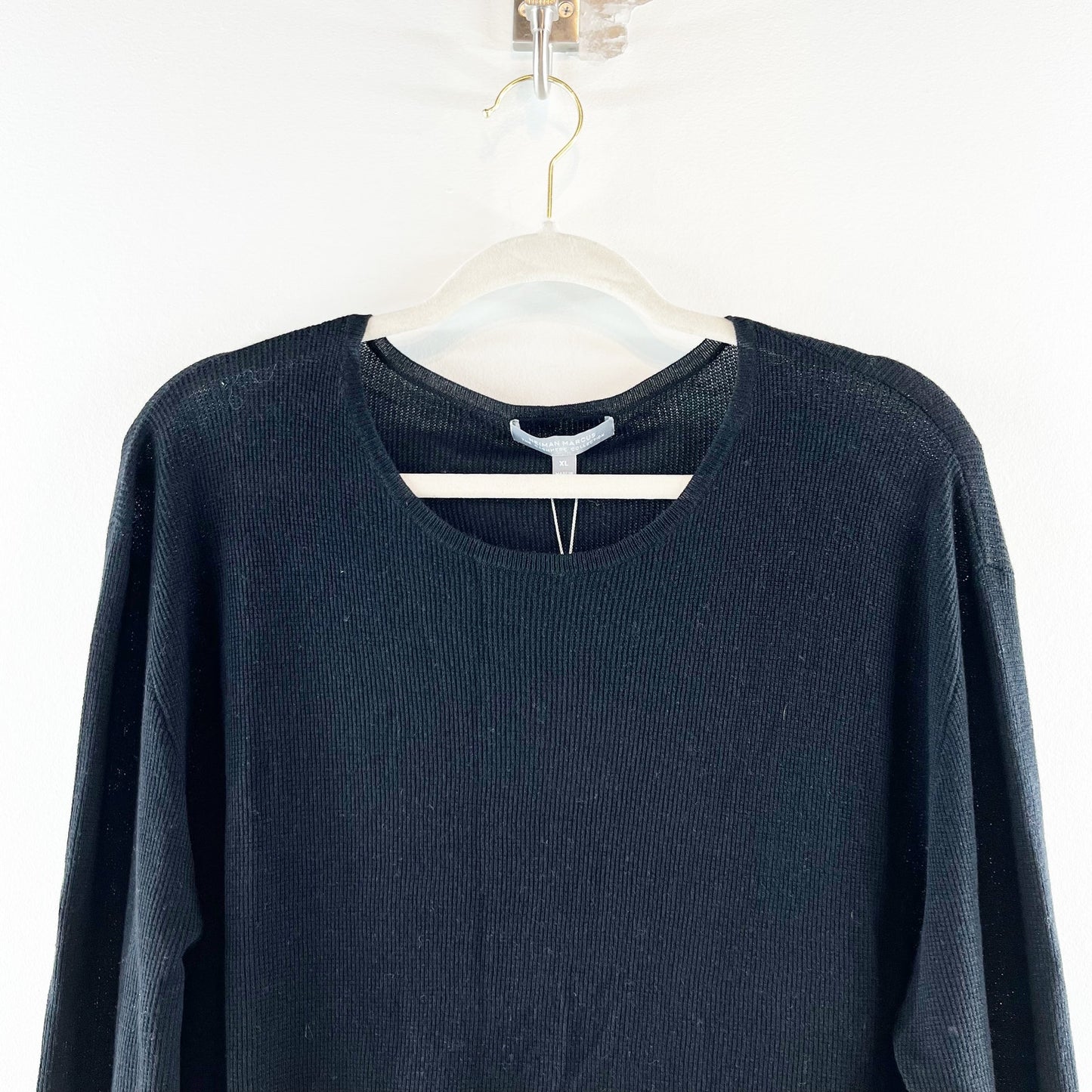 Neiman Marcus Long Sleeve Cashmere Knotted Hem Knit Pullover Sweater Black XL