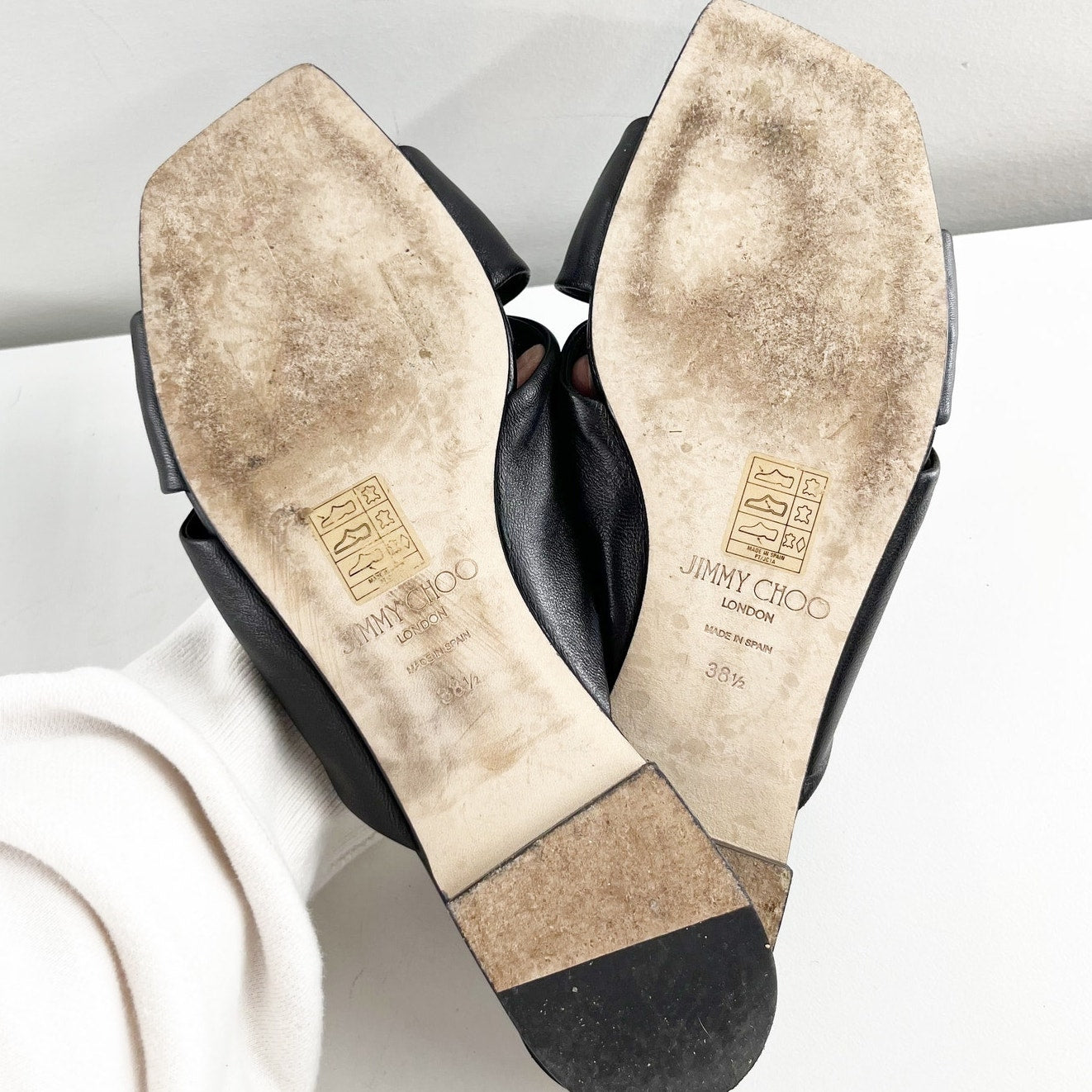 Jimmy Choo Avenue Leather Flat Slide Knot Sandals Black 38.5