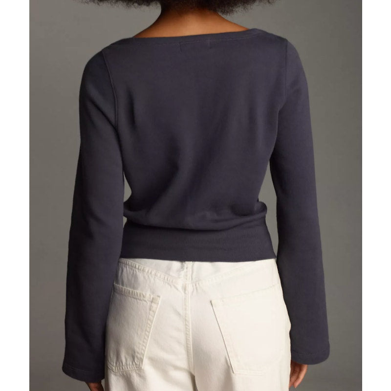 Nation Los Angeles Darlene Cotton Boatneck Long Sleeve Envelope Top Blue Small