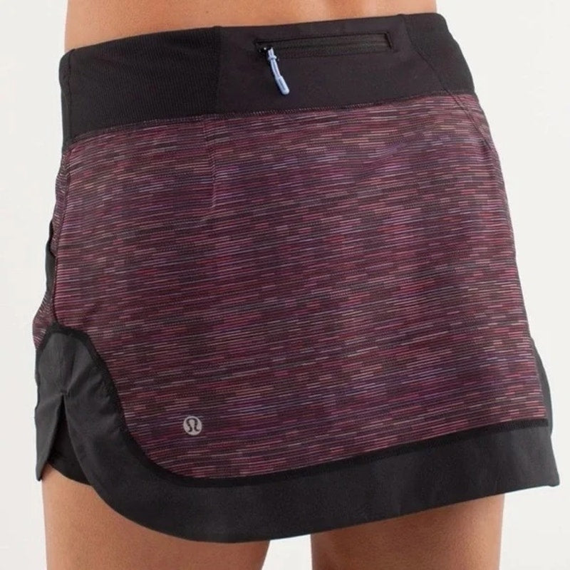 Lululemon Run For All Mini Tennis Skirt Skort Plum Burgundy Space Dye Black 6