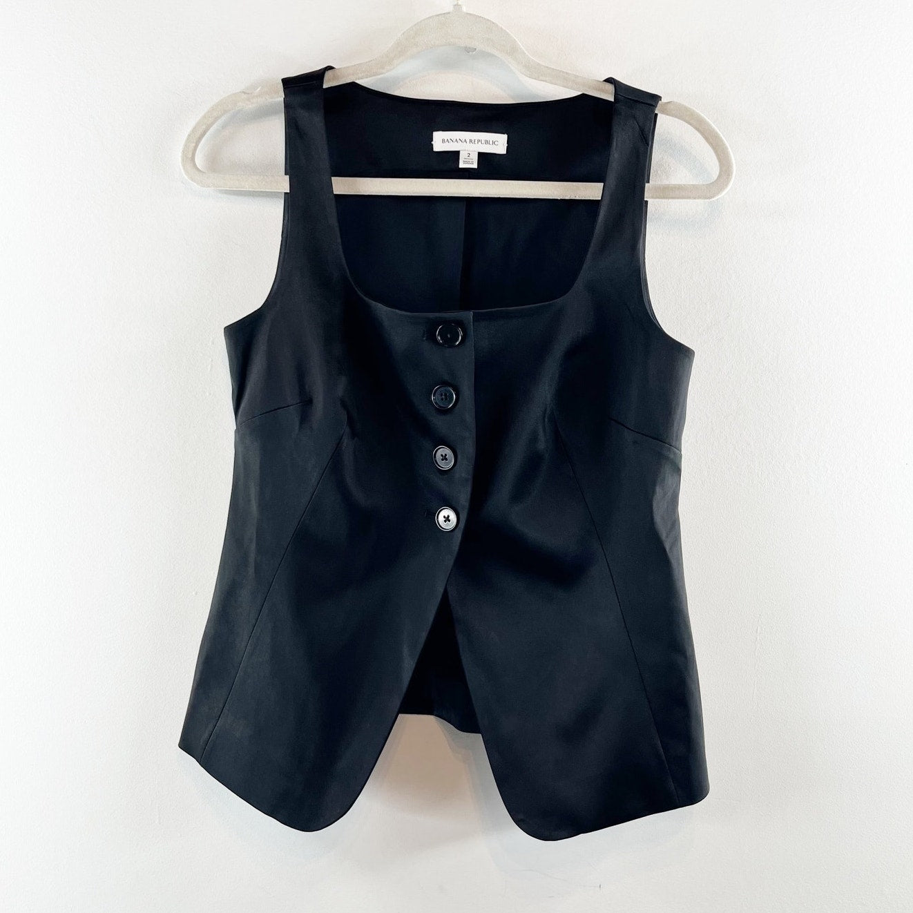 Banana Republic Satin Sleeveless Square-Neck Long Vest Black Petite 2