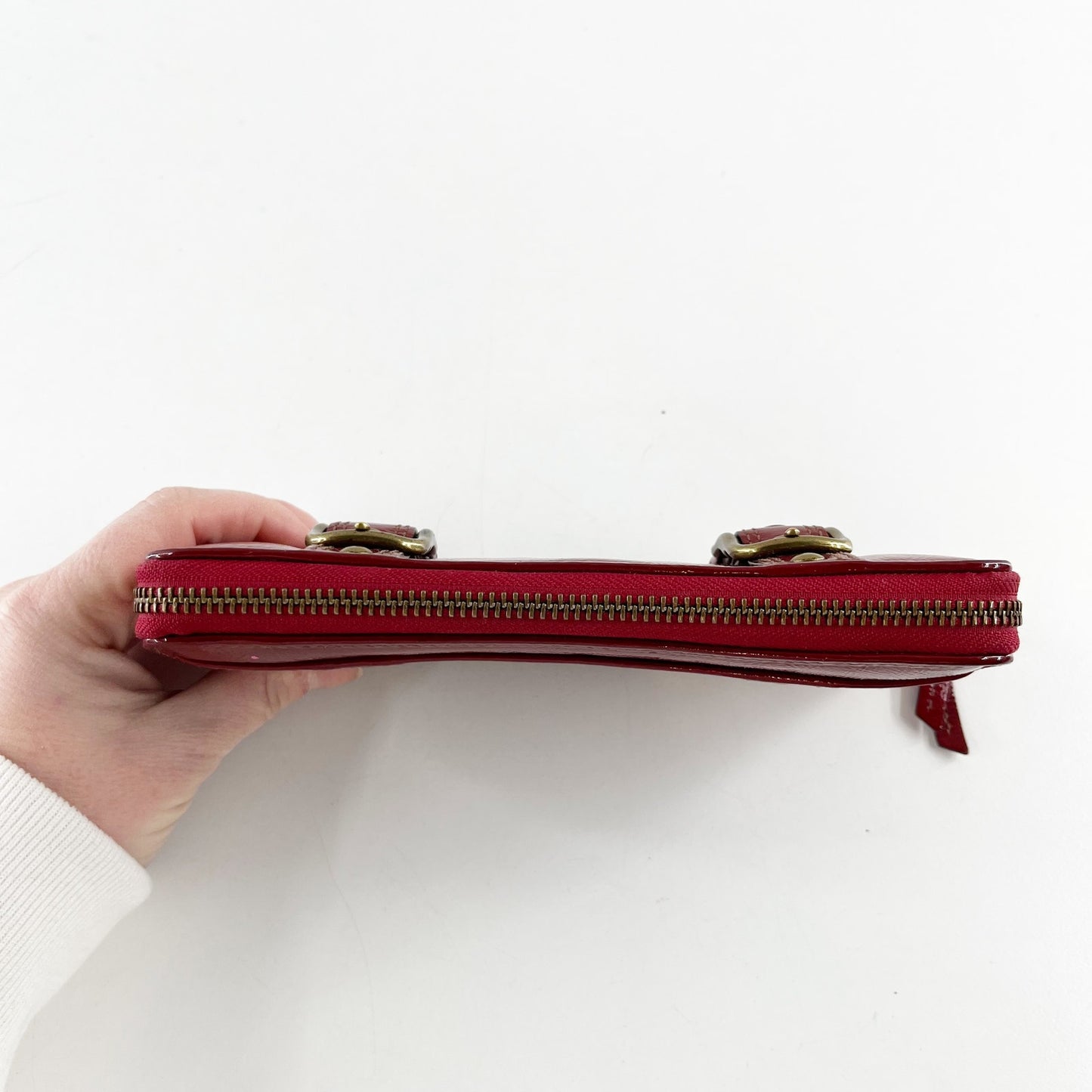 Coach Patent Leather Zip Around Accordion Wallet Red