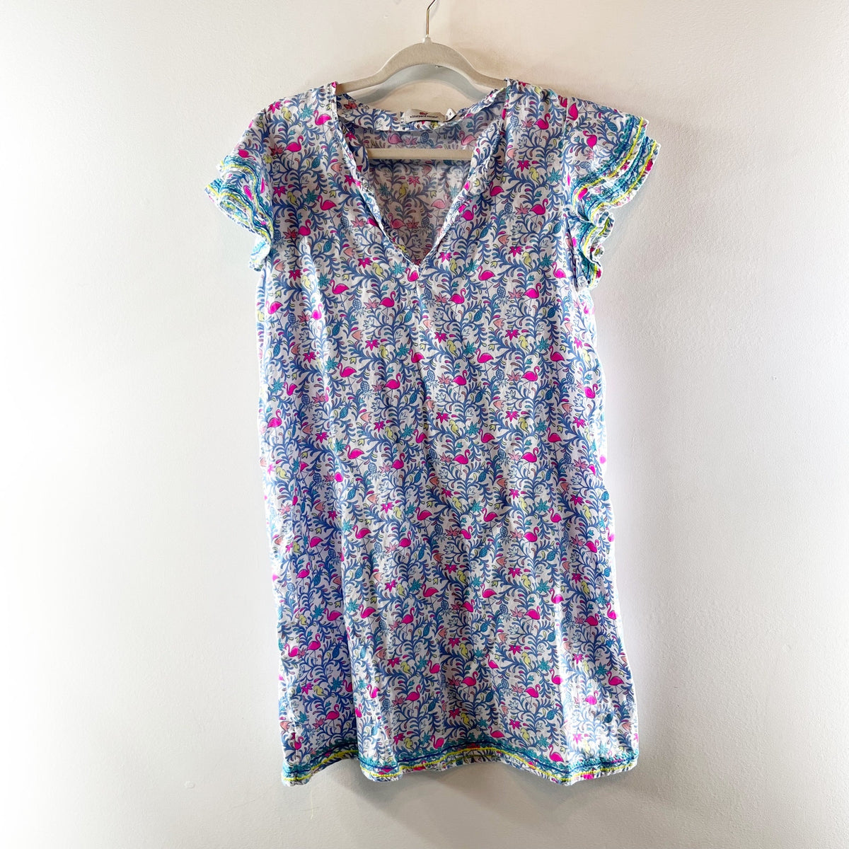Vineyard Vines Linen Tunic Mini Dress Ruffle Sleeves Blue Medium