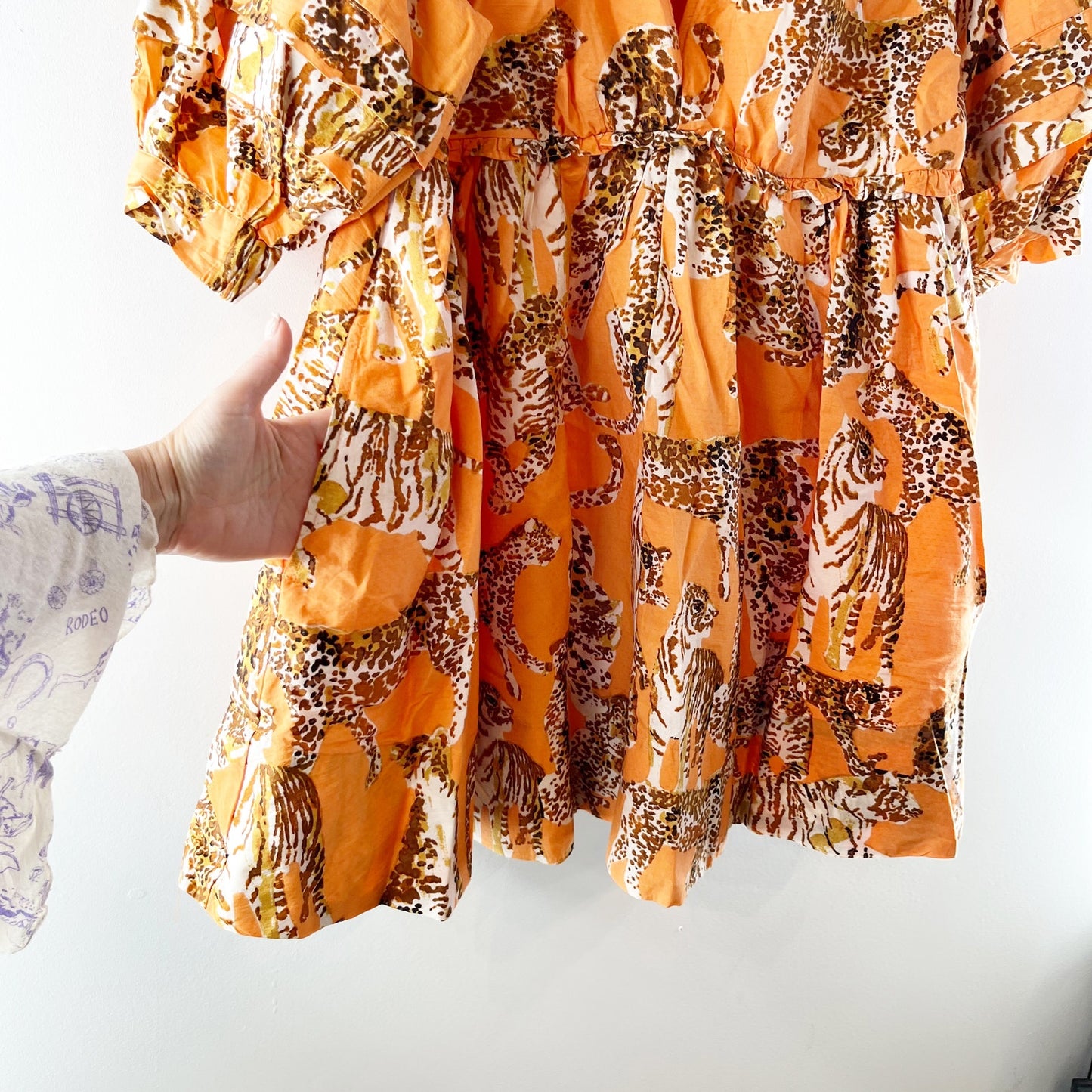 Anthropologie Maeve V-Neck Tunic Dress in Orange Tiger Print Large Petite