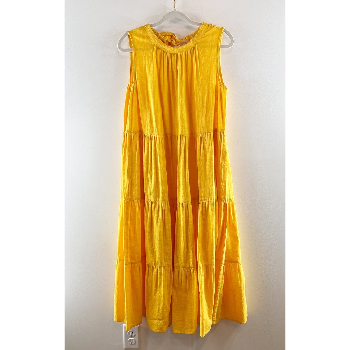 by Iris Sleeveless Cotton Tiered Swing Babydoll Midi Dress Yellow Medium