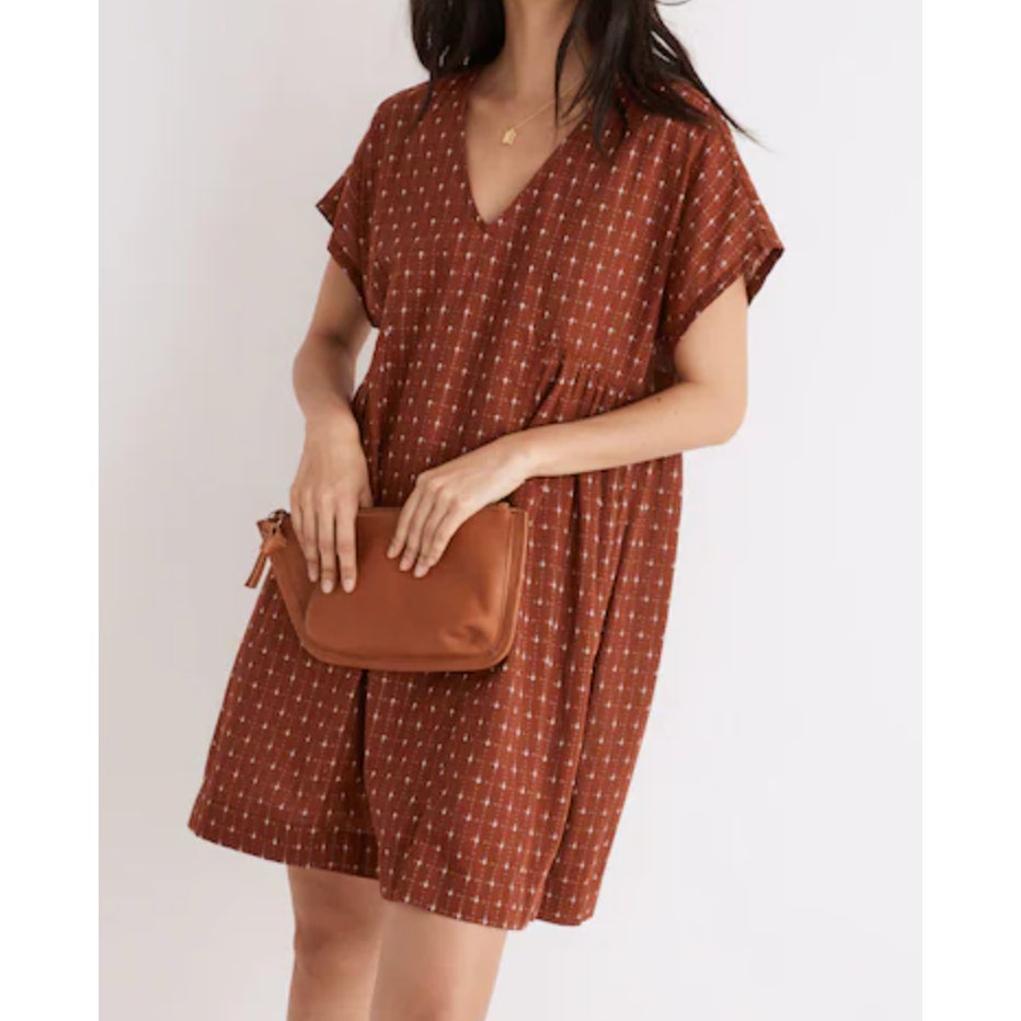 Madewell Jacquard Dolman Tunic Mini Dress Redwood Red Medium