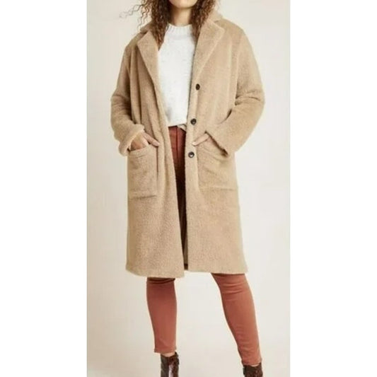 Sanctuary by Anthropologie Colleen Long Sleeve Teddy Long Overcoat Camel Small