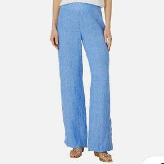 Lilly Pulitzer Deri Linen High rise Straight Leg Chambray Pants Blue Medium