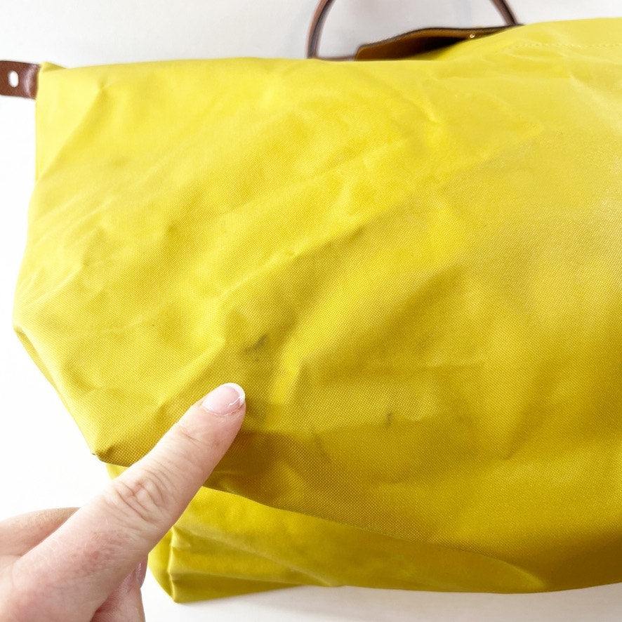 Longchamp Nylon Medium Le Pliage Tote Handbag Yellow Brown