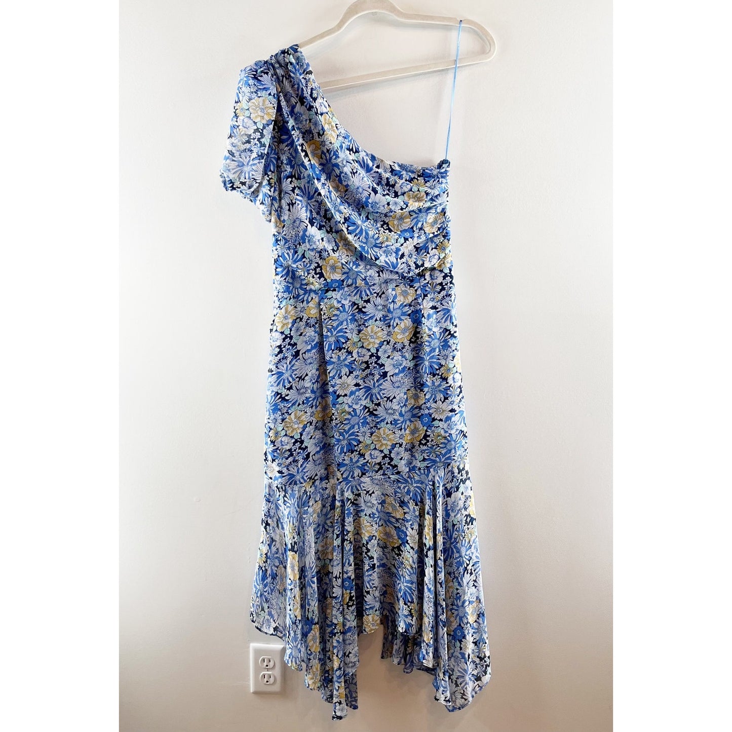 ASTR The Label One Shoulder Santorini Floral Midi Dress Blue Large