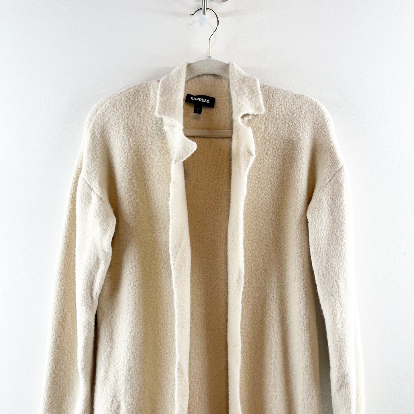 Express Notch Collar Cardigan Coatigan Long Maxi Duster Sweater Coat Cream Small