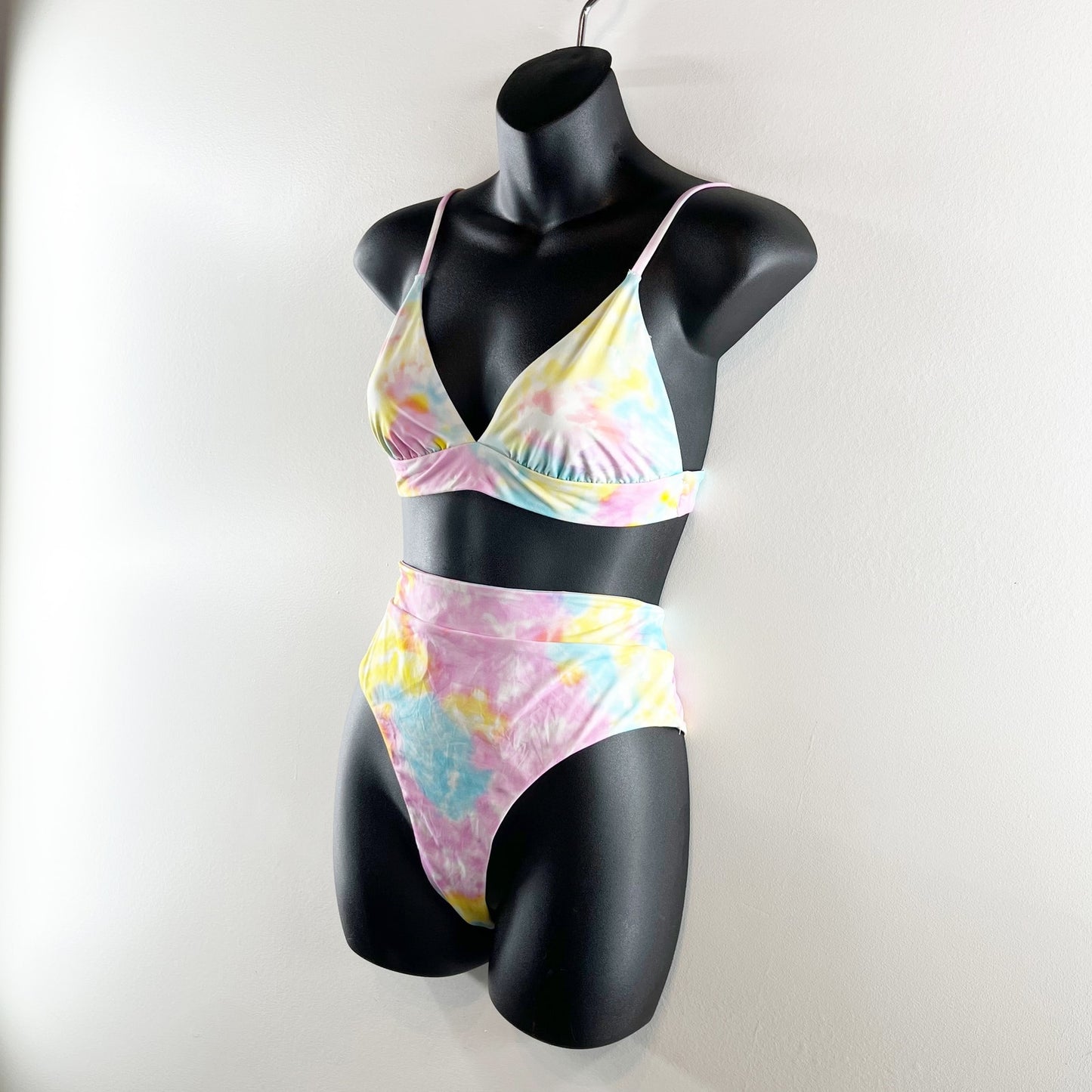 Banana Moon Triangle Tie Dye High Waisted Bikini Swimsuit Blue Pink Yellow Large