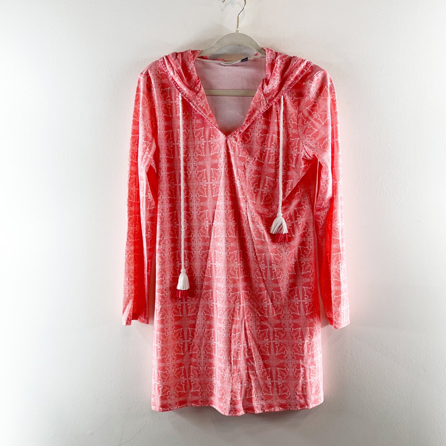Cabana Life x Talbots Amelia Island Coral Tile Print Hooded Cover Up Pink Small