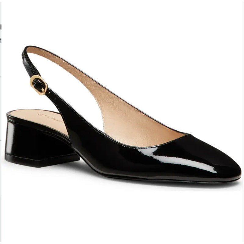 Stuart Weitzman Maeve Slingback Pump Heels Patent Leather Black 9.5