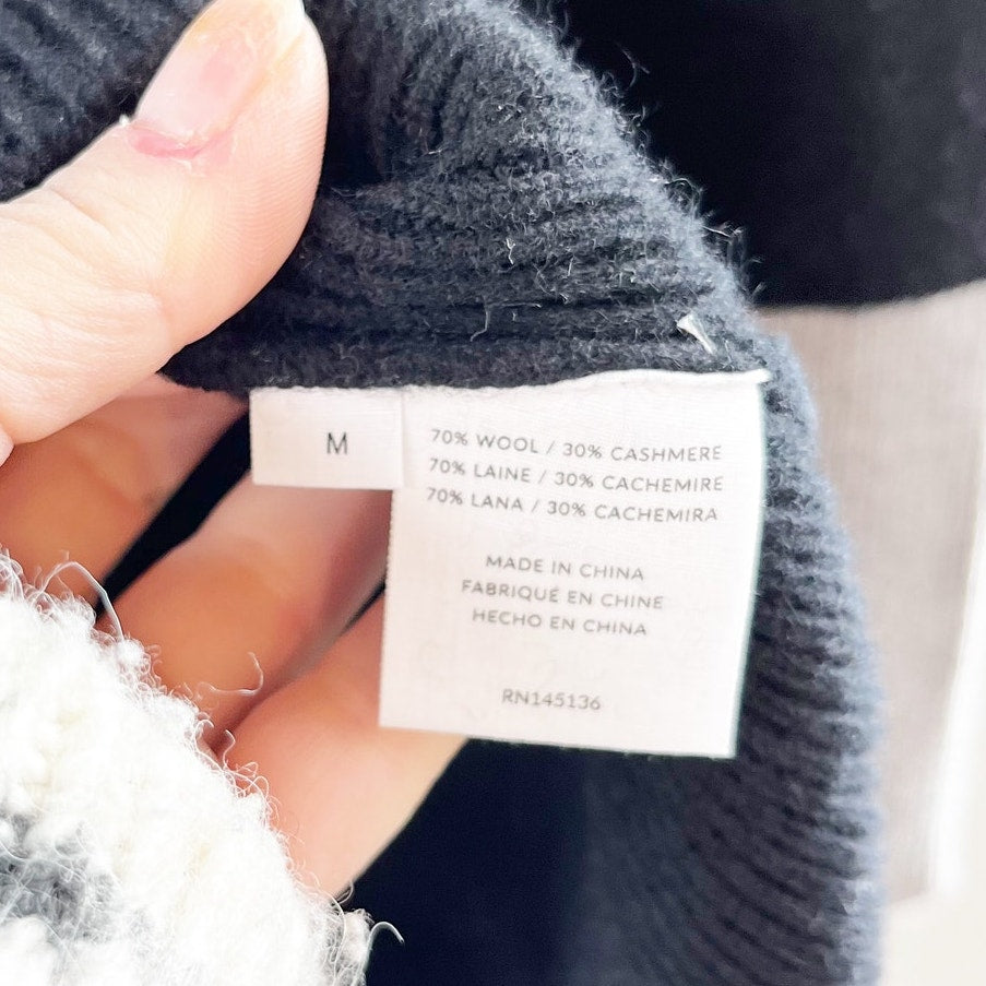 Naadam V Neck Wool Cashmere Mini Sweater Dress Black Gray Medium